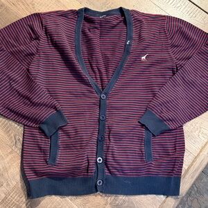 Lng RED BLUE striped button cardigan sweater Vneck pockets college preppy XL men